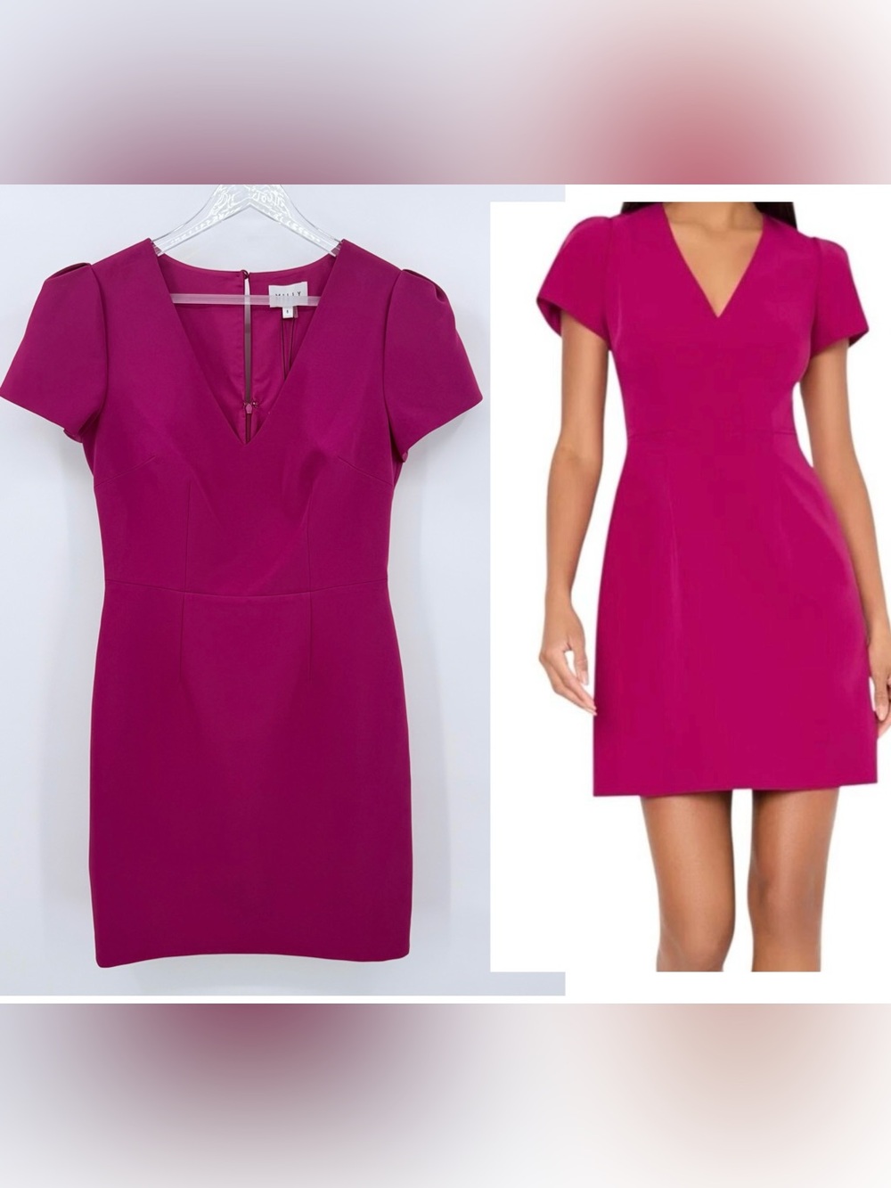 Milly Cady Atalie V-Neck Minidress Plum Magenta Fuchsia Cap Sleeve Dress Size 6